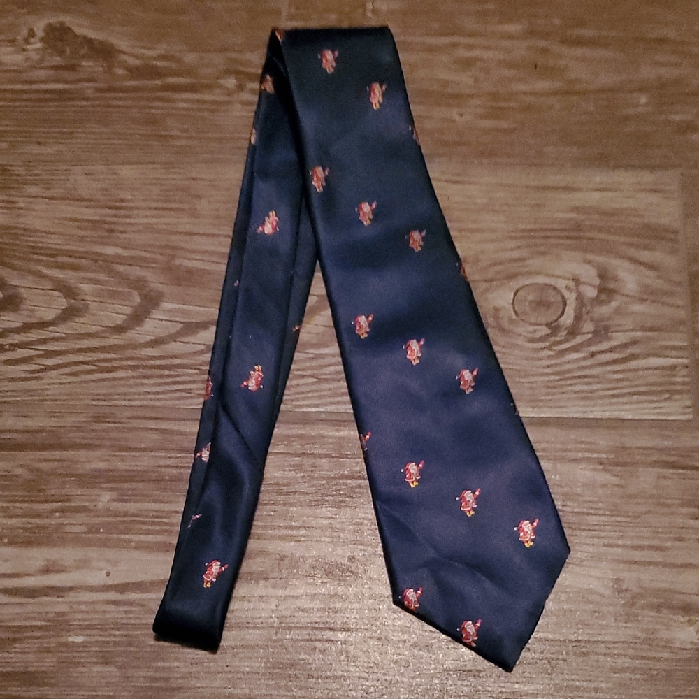 Elegant Dark Blue Santa Claus Patterned Men's Tie